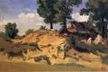 Arbres et rochers à La Serpentara plein air romantisme Jean Baptiste Camille Corot